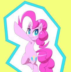 Size: 800x820 | Tagged: safe, artist:30clock, pinkie pie, earth pony, pony, g4, abstract background, action pose, bipedal, cute, diapinkes, ear fluff, female, mare, pixiv, solo