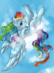Size: 3183x4286 | Tagged: safe, artist:twiddledittle, rainbow dash, g4, cloud, cloudy, female, flying, high res, solo