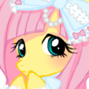 Size: 128x128 | Tagged: safe, fluttershy, pony, g4, clothes, female, headdress, lolitashy, looking at you, profile picture, solo, three quarter view