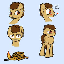 Size: 1200x1200 | Tagged: safe, artist:slavedemorto, oc, oc only, oc:modpone, blushing, fire, heart, piercing, rope