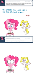 Size: 800x1791 | Tagged: safe, artist:willdrawforfood1, pinkie pie, surprise, earth pony, pegasus, pony, ask surprise, g1, g4, ask, female, g1 to g4, generation leap, grin, maple syrup, mare, simple background, smiling, tumblr, vial, white background