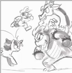 Size: 300x306 | Tagged: safe, artist:johnjoseco, discord, twilight sparkle, g4, bowser, bowsercord, crossover, grayscale, male, mario, monochrome, super mario bros.