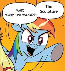 Size: 334x366 | Tagged: safe, idw, applejack, rainbow dash, g4, comic, exploitable meme, meme, scp, scp foundation, scp-173, the sculpture, two words meme