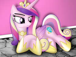 Size: 2526x1883 | Tagged: safe, artist:iflysna94, princess cadance, alicorn, pony, g4, female, looking down, lying down, lying on the ground, mare, solo