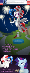 Size: 800x1944 | Tagged: safe, artist:willdrawforfood1, sparkler (g1), surprise, ask surprise, g1, g4, 4th of july, alternate hairstyle, american flag, american independence day, ask, bad pun, colored pupils, fireworks, flying, g1 to g4, generation leap, glowstick, independence day, night, pun, sparkler (firework), spread wings, tumblr, wings