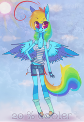 Size: 846x1226 | Tagged: safe, artist:gigifeh, rainbow dash, anthro, g4, 20% cooler, bra strap, clothes, female, panties, shirt, shorts, solo, underwear