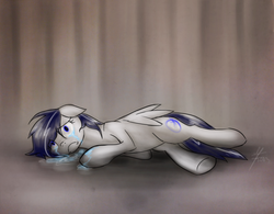 Size: 800x625 | Tagged: safe, artist:moonlightfl, oc, oc only, oc:moonlight flare, pegasus, pony, crying, floppy ears, frown, looking at you, lying down, on side, sad, simple background, solo