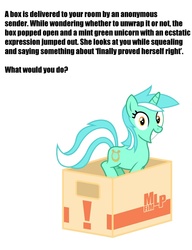 Size: 759x986 | Tagged: safe, lyra heartstrings, g4, box, bronybait, excited, irrational exuberance, meme, text, what do