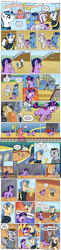 Size: 1200x4954 | Tagged: safe, artist:muffinshire, night light, shining armor, smarty pants, twilight sparkle, twilight velvet, oc, oc:dizzy star, oc:sergeant thunderhead, pegasus, pony, unicorn, comic:twilight's first day, g4, adorkable, airship, background pony, bag, bell, clothes, comic, cute, dork, filly, foal, luggage, luggage cart, magic, muffinshire is trying to murder us, notepad, panic, pencil, salute, scar, screaming, slice of life, telekinesis, twiabetes, uniform