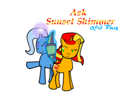 Size: 1000x800 | Tagged: source needed, useless source url, safe, artist:turkleson, sunset shimmer, trixie, pony, unicorn, g4, ask, blog, magic, sunset answers, tumblr