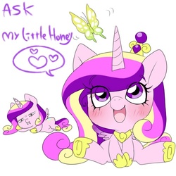 Size: 500x500 | Tagged: safe, artist:naoki, princess cadance, butterfly, g4, chibi, fangs