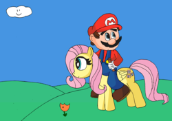 Size: 3337x2353 | Tagged: safe, artist:tman5636, fluttershy, g4, crossover, male, mario, nintendo, super mario bros.