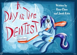 Size: 3508x2480 | Tagged: safe, artist:jowyb, minuette, pony, unicorn, g4, title card, toothbrush, toothpaste