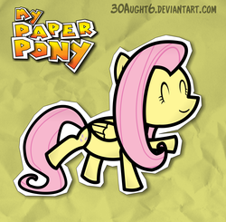 Size: 3698x3630 | Tagged: safe, artist:urpleb3atin, fluttershy, g4, crossover, female, high res, my paper pony, paper mario, paper pony, parody, solo