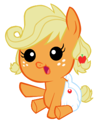 Size: 283x340 | Tagged: safe, artist:very-very-valuable, applejack, g4, baby, babyjack, diaper, female, foal, simple background, sitting, solo, transparent background, vector