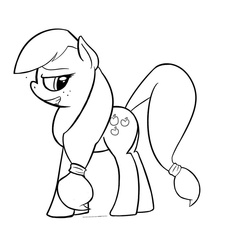 Size: 930x860 | Tagged: safe, artist:amazome, artist:sparkyplx, applejack, earth pony, pony, g4, drool, female, grin, mare, monochrome, sketch, solo