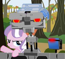 Size: 933x856 | Tagged: safe, artist:washboardin, diamond tiara, earth pony, pony, robot, g4, crossover, johnny 5, short circuit