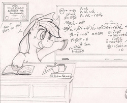 Size: 790x646 | Tagged: dead source, safe, artist:thepingaslord, applejack, g4, apple, fancy mathematics, hooves, math, teacher, unshorn fetlocks