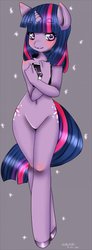 Size: 471x1280 | Tagged: artist needed, safe, twilight sparkle, anthro, unguligrade anthro, g4, barbie doll anatomy, belly button, blushing, book, featureless crotch, female, hooves, hourglass figure, nudity, solo