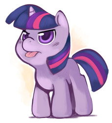 Size: 703x768 | Tagged: safe, artist:ende26, twilight sparkle, pony, unicorn, g4, angry, blank flank, cute, female, filly, filly twilight sparkle, madorable, raspberry, solo, tongue out, twiabetes, younger