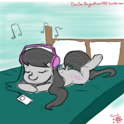 Size: 1280x1280 | Tagged: safe, artist:theoneforgedfromvhs, octavia melody, g4, 30 minute art challenge, female, headphones, ipod, solo