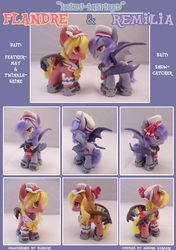 Size: 903x1280 | Tagged: safe, artist:modern-warmare, bat pony, pony, vampire, vampony, angry, bat wings, boots, brushable, clothes, customized toy, fangs, female, filly, flandre scarlet, frown, garter, gem, glare, grin, gritted teeth, hat, irl, mob cap, neckerchief, nervous, photo, ponified, remilia scarlet, shoes, sisters, smiling, spread wings, text, touhou, toy, wings