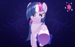 Size: 2560x1617 | Tagged: safe, artist:cow41087, twilight sparkle, g4, female, fourth wall, glowing horn, hoofbump, horn, solo