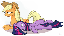 Size: 1176x668 | Tagged: safe, artist:gsphere, applejack, twilight sparkle, g4, stoned