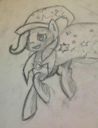 Size: 440x576 | Tagged: dead source, safe, artist:flutterdash202, trixie, pony, g4, cape, clothes, full body, hat, solo, traditional art, trixie's brooch, trixie's cape, trixie's hat