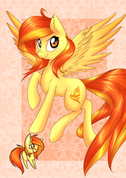 Size: 2479x3507 | Tagged: safe, artist:lilfaux, spitfire, pegasus, pony, g4, alternate hairstyle, female, looking at you, raised hoof, solo, spread wings, wings