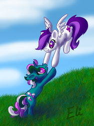 Size: 1200x1600 | Tagged: safe, artist:djora, fizzy, sugar grape, g1, g4, cute, duo, generational ponidox