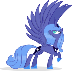 Size: 4059x4000 | Tagged: safe, artist:kalleflaxx, princess luna, g4, absurd resolution, female, large wings, raised hoof, s1 luna, simple background, solo, spread wings, transparent background, vector, wings