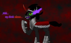 Size: 900x544 | Tagged: safe, artist:stormbadger, king sombra, g4, abstract background, raised hoof, side view, solo, standing