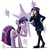 Size: 1000x1000 | Tagged: safe, artist:glancojusticar, edit, twilight sparkle, elf, human, pony, unicorn, g4, clothes, elf ears, female, human ponidox, humanized, mare, miniskirt, necktie, school uniform, schoolgirl, skirt, stockings, suit, thigh highs, thigh socks, unicorn twilight, unicorns as elves