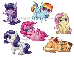 Size: 784x602 | Tagged: safe, artist:kinky-chichi, applejack, fluttershy, pinkie pie, rainbow dash, rarity, twilight sparkle, g4, apple, mane six