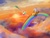 Size: 1600x1200 | Tagged: safe, artist:nabe, gilda, rainbow dash, griffon, pony, g4, cloud, cloudy, female, flying, mare, rainbow, scenery, sonic rainboom, sunset