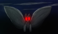 Size: 1417x836 | Tagged: safe, artist:kageboshi-washu, moth, creepy, mothman, mothmare, red eyes