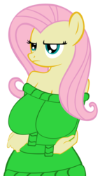 Size: 4246x7433 | Tagged: safe, artist:sofunnyguy, fluttershy, anthro, g4, absurd resolution, big breasts, breasts, busty fluttershy, clothes, female, off shoulder, off shoulder sweater, solo, sweater, sweatershy, unamused