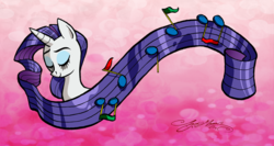 Size: 1000x532 | Tagged: safe, artist:willdrawforfood1, rarity, pony, unicorn, g4, female, impossibly long mane, long mane, mare, sheet music, solo