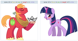 Size: 527x280 | Tagged: safe, big macintosh, twilight sparkle, earth pony, pony, g4, exploitable meme, juxtaposition, juxtaposition win, male, ship:twimac, shipping, stallion, straight