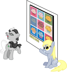 Size: 5582x6000 | Tagged: safe, artist:masem, idw, derpy hooves, praiser pan, pegasus, pony, g4, absurd resolution, art, female, glasses, idw showified, male, mare, missing wing, muffin, simple background, stallion, transparent background, vector, wingless, wingless derpy hooves