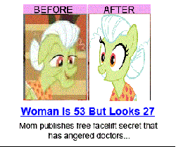 Size: 300x250 | Tagged: safe, granny smith, g4, advertisement, facelift, gif, non-animated gif, parody