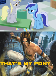 Size: 570x770 | Tagged: safe, derpy hooves, minuette, pegasus, pony, g4, female, mare, prince of persia, that's my x