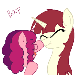 Size: 500x500 | Tagged: safe, artist:mrponiator, oc, oc only, oc:fausticorn, oc:marker pony, alicorn, pony, unicorn, :t, aggressive booping, animated, atatatatata, boop, duo, extreme speed animation, eyes closed, female, hokuto no ken, jojo's bizarre adventure, mare, nose wrinkle, open mouth, oraoraoraoraoraoraoraoraora, parody, scrunchy face, simple background, smiling, transparent background, weapons-grade boop