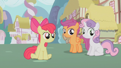 Size: 853x480 | Tagged: safe, screencap, apple bloom, scootaloo, sweetie belle, g4, the cutie pox, cutie mark crusaders