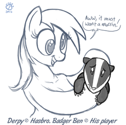 Size: 825x821 | Tagged: safe, artist:badgerben, derpy hooves, badger, semi-anthro, g4, dialogue