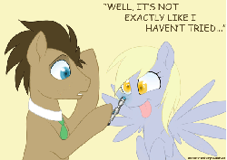 Size: 584x415 | Tagged: safe, artist:si1vr, derpy hooves, doctor whooves, time turner, earth pony, pegasus, pony, g4, animated, doctor who, duo, female, mare, necktie, sonic screwdriver, the doctor