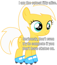 Size: 525x600 | Tagged: safe, sunny daze, g4, caption, cute, cutest pony alive, image macro, roller skates, skates, solo