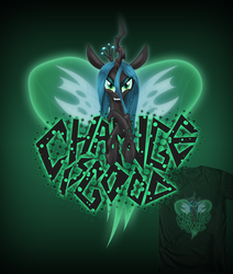 Size: 1080x1272 | Tagged: dead source, safe, artist:zedrin, queen chrysalis, changeling, changeling queen, g4, clothes, female, solo, t-shirt