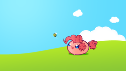 Size: 1920x1080 | Tagged: safe, artist:jave-the-13, pinkie pie, bee, insect, g4, :3, blob, chubbie, cloud, cloudy, cute, eyes on the prize, female, field, open mouth, smiling, solo, vector, wallpaper, watching